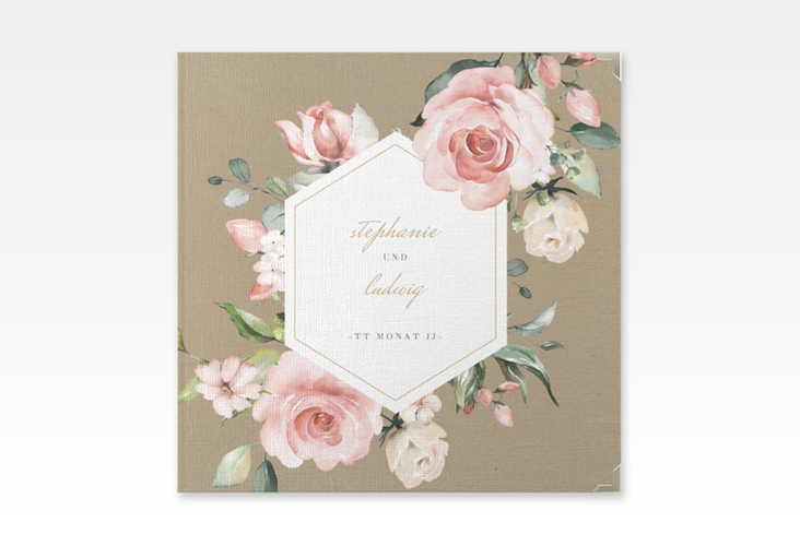 Gästebuch Selection Hochzeit Graceful Leinen-Hardcover Kraftpapier mit Rosenblüten in Rosa und Weiß