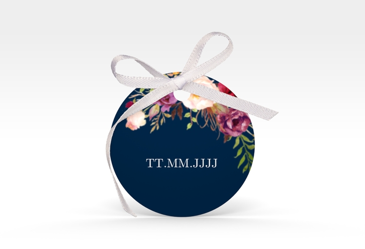 Geschenkanhänger Hochzeit Flowers Geschenkanhänger, rund blau mit bunten Aquarell-Blumen