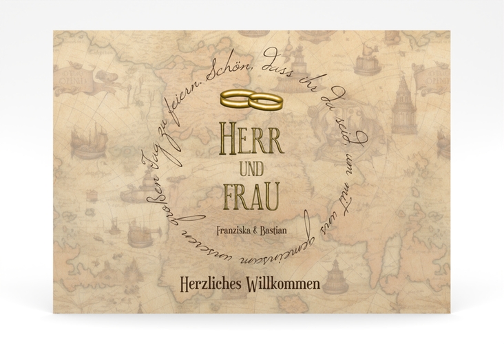 Willkommensschild Poster Zwei Ringe 70 x 50 cm Poster mit Eheringen und Fantasy-Landkarte