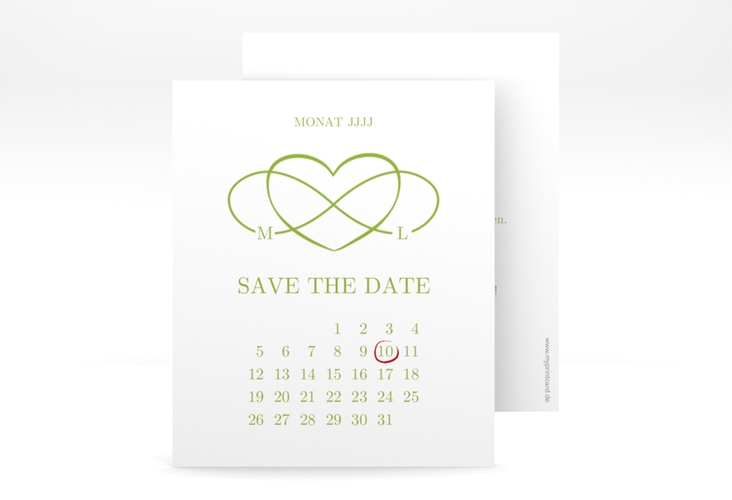 Save the Date-Kalenderblatt Infinity Kalenderblatt-Karte gruen hochglanz