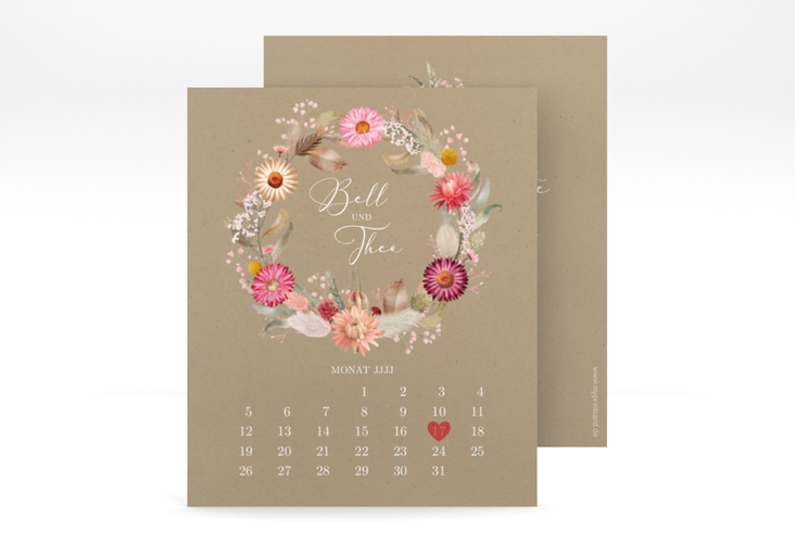 Save the Date-Kalenderblatt Trockenblumen Kalenderblatt-Karte Kraftpapier