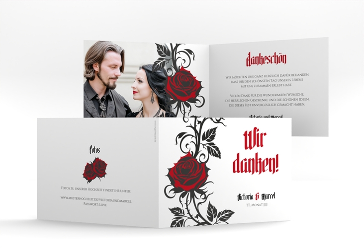 Danksagungskarte Hochzeit Red Rose A6 Klappkarte quer weiss