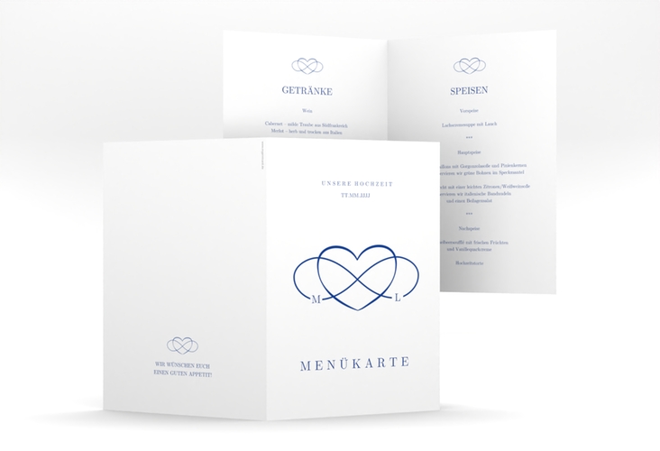 Menükarte Hochzeit Infinity A5 Klappkarte hoch blau hochglanz