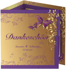 Klick: Details zu Dankeskarte Hochzeit "Toulouse" anzeigen Dankeskarte Hochzeit Toulouse quadr. Doppel-Klappkarte lila