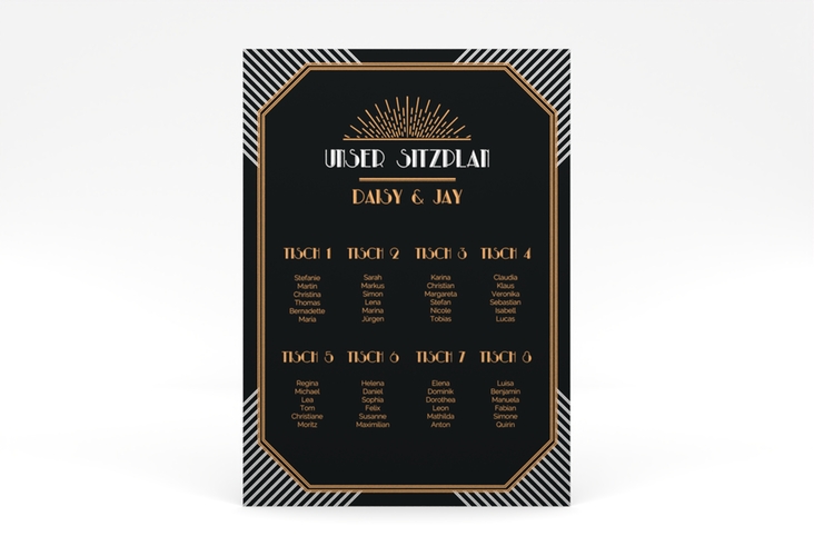 Sitzplan Poster Hochzeit Gatsby 50 x 70 cm Poster schwarz im 20er-Jahre-Stil