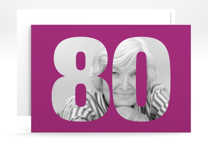 Einladung 80. Geburtstag Numbers A6 Karte quer pink