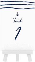 Tischnummer Hochzeit Liebesanker Tischaufsteller blau mit maritimem Streifenmuster und kleinem Anker