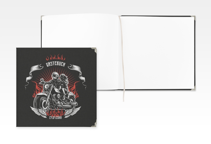 Gästebuch Selection Hochzeit Biker Leinen-Hardcover schwarz mit Rocker-Paar auf Motorrad