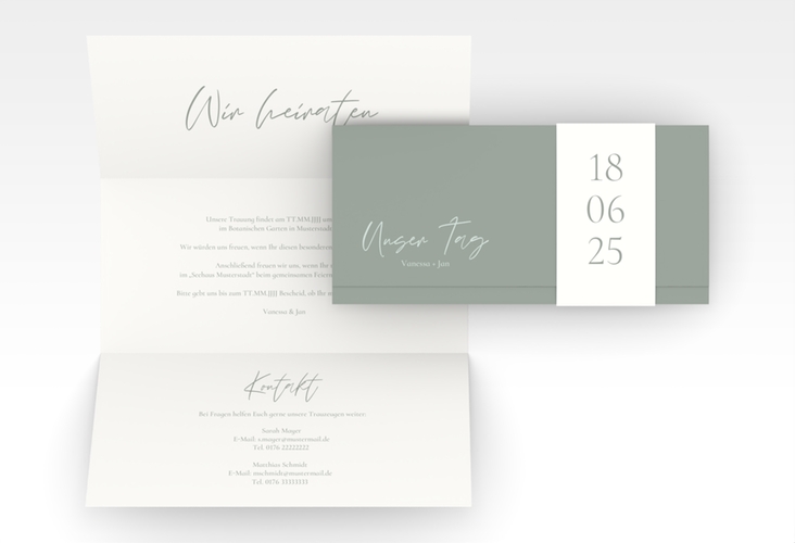 Hochzeitseinladung Day Wickelfalzkarte + Banderole mit Datum im minimalistischen Design