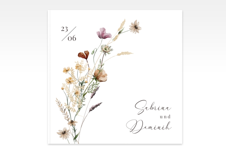 Gästebuch Creation Hochzeit Sauvages 20 x 20 cm, Hardcover weiss mit getrockneten Wiesenblumen