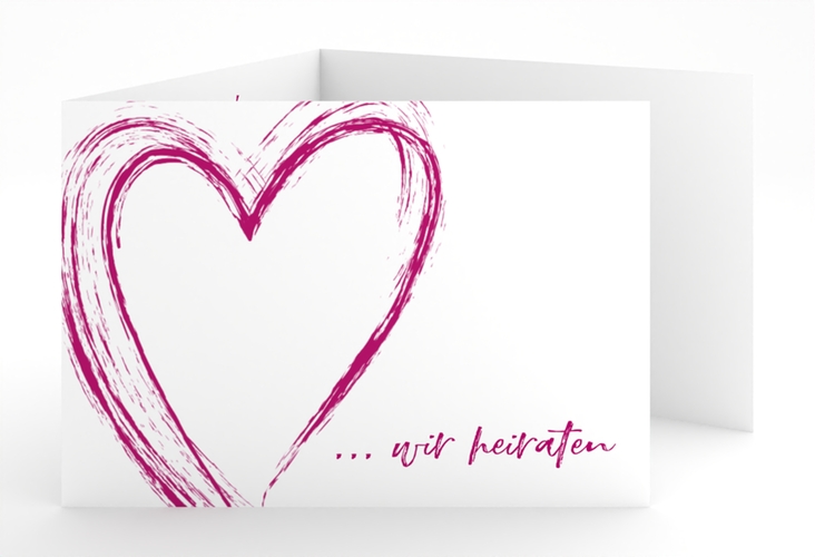 Hochzeitseinladung Liebe A6 Doppel-Klappkarte pink hochglanz