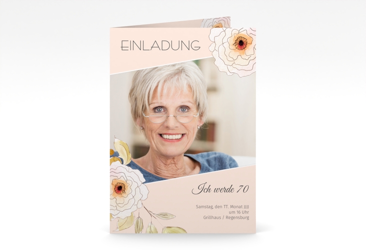 Einladung 70. Geburtstag Fleur A6 Klappkarte hoch