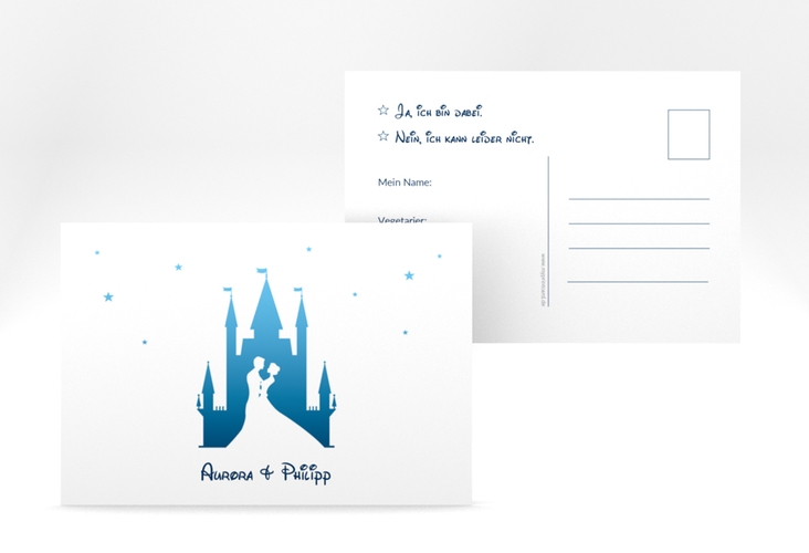 Antwortkarte Hochzeit Castle A6 Postkarte blau