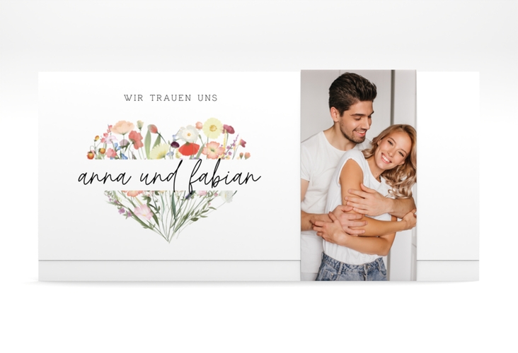 Hochzeitseinladung Wildblumenherz Wickelfalzkarte + Banderole