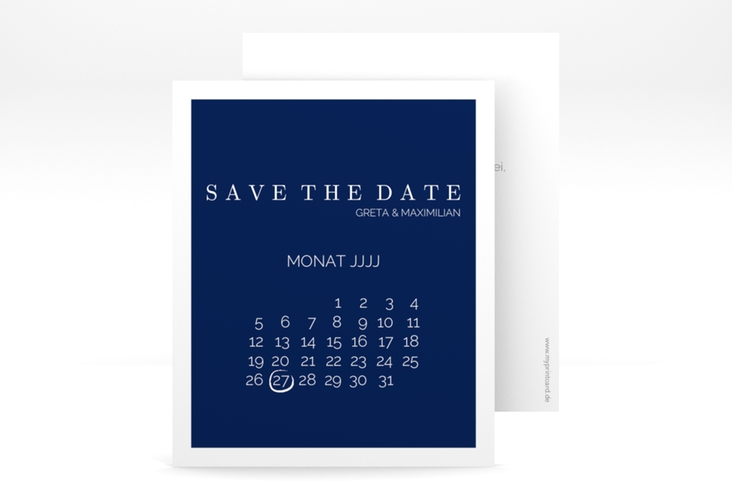 Save the Date-Kalenderblatt Simply Kalenderblatt-Karte blau hochglanz