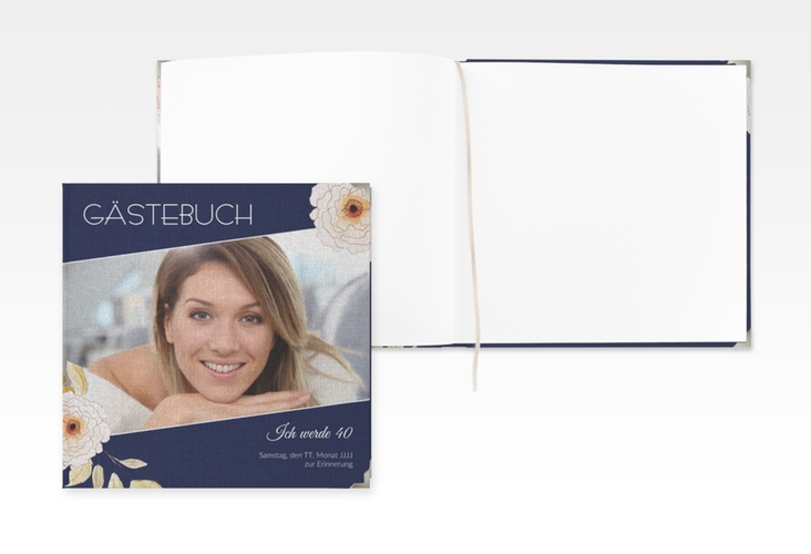 Gästebuch Selection Geburtstag Fleur Leinen-Hardcover blau