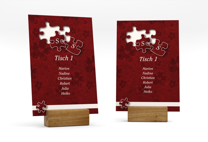 Tischaufsteller Hochzeit Ravensburg Tischaufsteller rot mit zwei Puzzleteilen