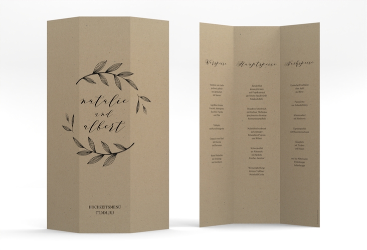 Menükarte Hochzeit Naturelove A4 Wickelfalzkarte schwarz hochglanz
