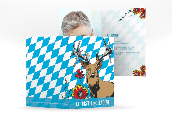 Einladung 50. Geburtstag Platzhirsch A6 Klappkarte hoch