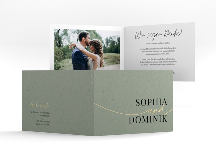 Danksagungskarte Hochzeit Easy A6 Klappkarte quer gruen im modernen minimalistischen Design