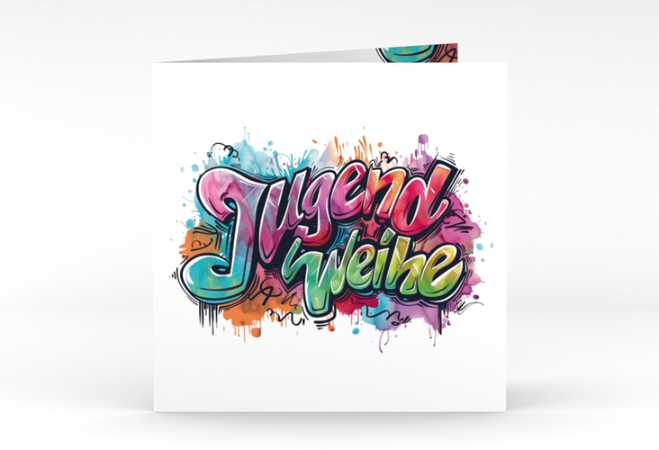 Einladungskarte Jugendweihe Stylewriting quadr. Klappkarte mit Graffiti-Schriftzug