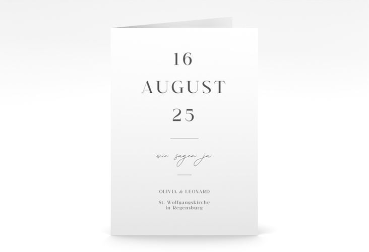 Einladungskarte Hochzeit Authentisch A6 Klappkarte hoch weiss hochglanz in schlichtem Design mit großem Hochzeitsdatum