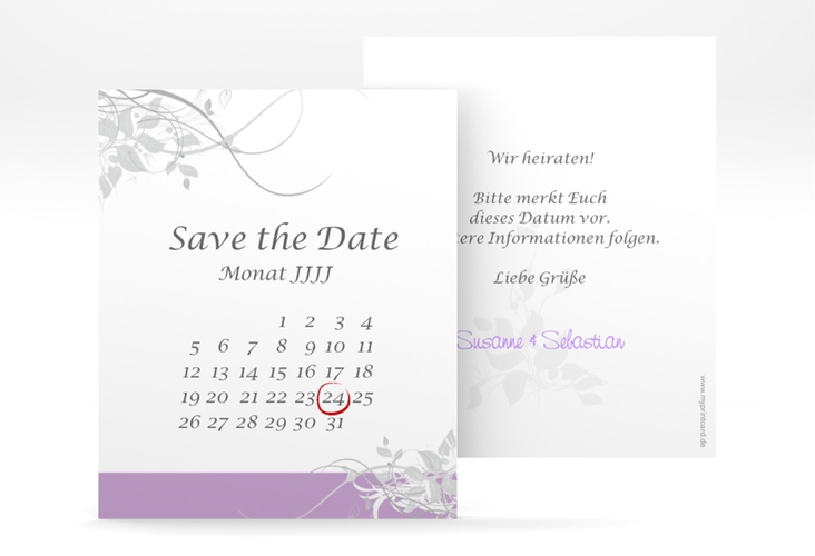 Save the Date-Kalenderblatt Florenz Kalenderblatt-Karte flieder