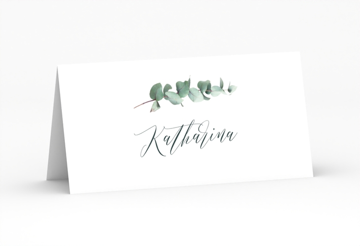 Tischkarte Hochzeit Silverleaf Tischkarten weiss mit Eukalyptus-Zweig