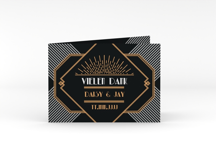 Danksagungskarte Hochzeit Gatsby A6 Klappkarte quer schwarz im 20er-Jahre-Stil