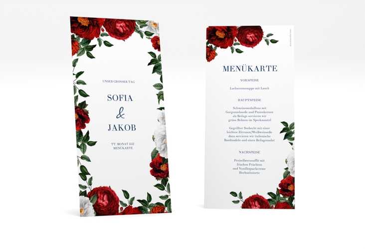 Menükarte Hochzeit Florista lange Karte hoch weiss