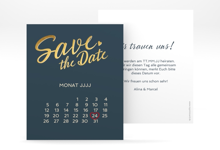 Save the Date-Kalenderblatt Glam Kalenderblatt-Karte blau hochglanz