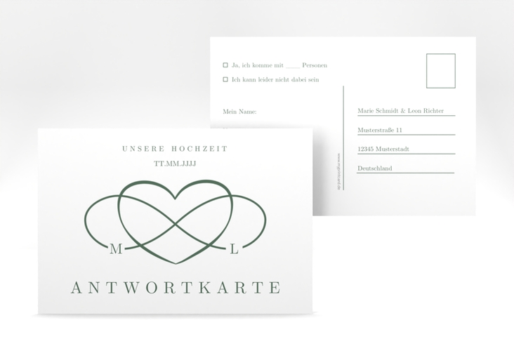 Antwortkarte Hochzeit Infinity A6 Postkarte gruen hochglanz