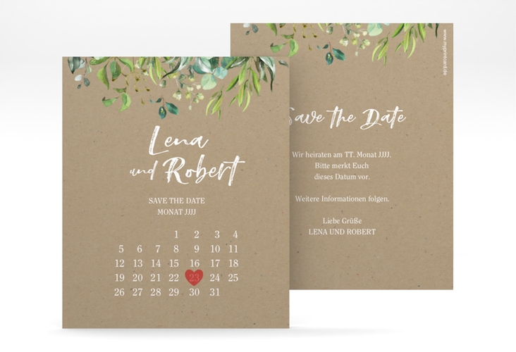 Save the Date-Kalenderblatt Natural Kalenderblatt-Karte Kraftpapier