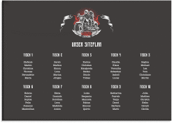 Klick: Details zu Sitzplan Leinwand Hochzeit "Biker" anzeigen Sitzplan Leinwand Hochzeit Biker 70 x 50 cm Leinwand schwarz mit Rocker-Paar auf Motorrad
