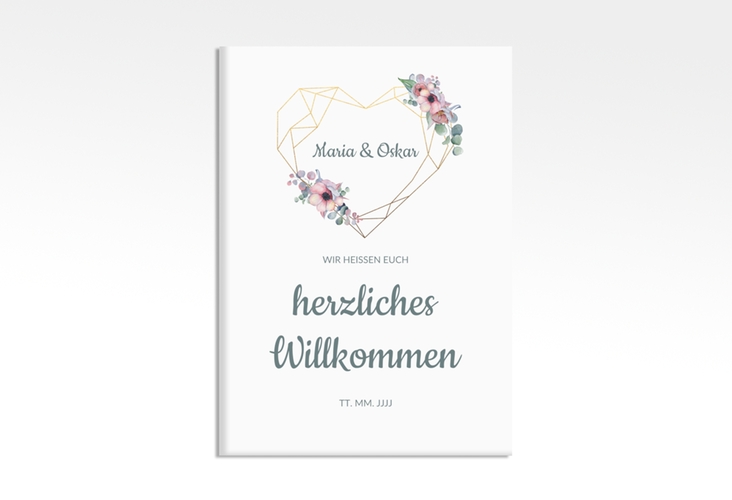 Willkommensschild Leinwand Herzgold 50 x 70 cm Leinwand