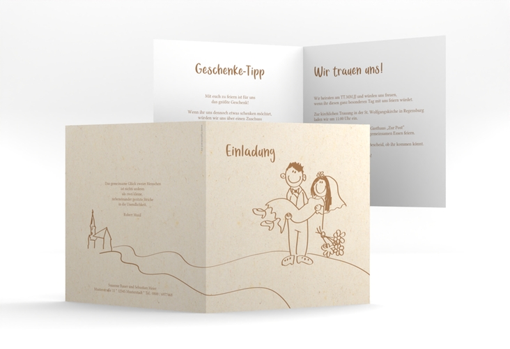 Hochzeitseinladung Pisa quadr. Klappkarte beige