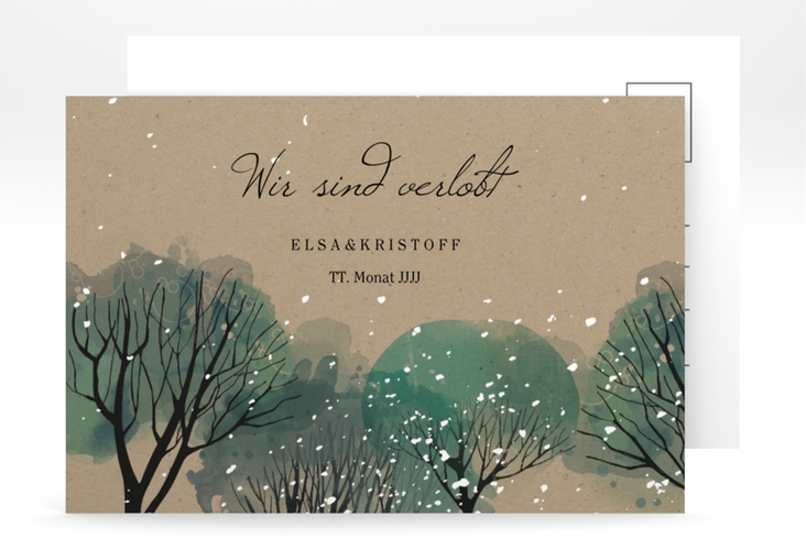 Verlobungskarte Winterhochzeit A6 Postkarte Kraftpapier