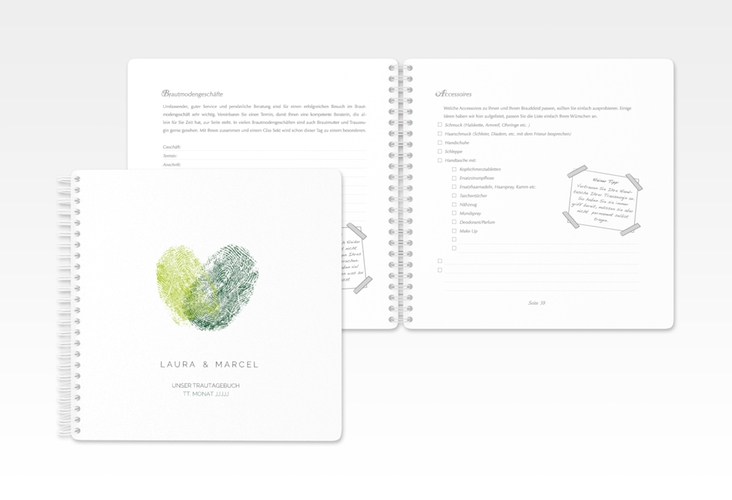 Trautagebuch Hochzeit Fingerprint Trautagebuch Hochzeit gruen schlicht mit Fingerabdruck-Motiv