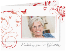 Einladung 70. Geburtstag Papillon A6 Klappkarte quer rot