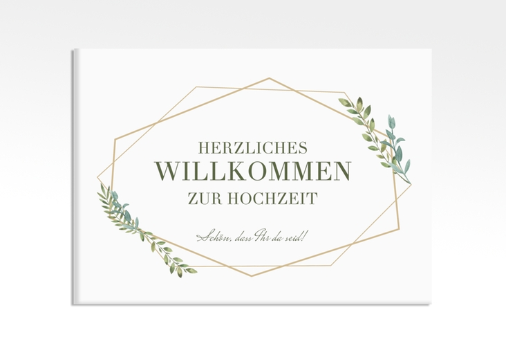 Willkommensschild Leinwand Herbarium 70 x 50 cm Leinwand mit geometrischem Rahmen und Blätter-Dekor