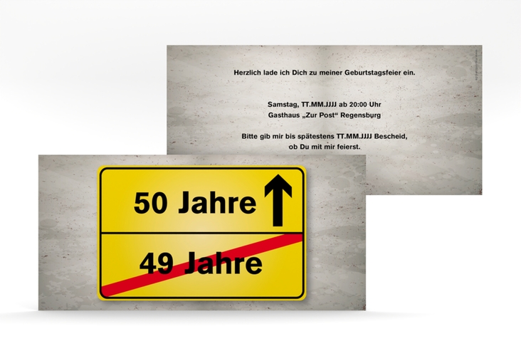 Einladung 50. Geburtstag Julian/Juliane lange Karte quer hochglanz
