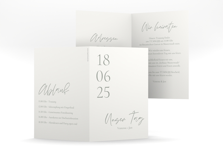 Einladungskarte Hochzeit Day A6 Klappkarte hoch weiss hochglanz mit Datum im minimalistischen Design