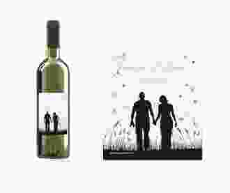 Etichette vino matrimonio collezione Rouen Etikett Weinflasche 4er Set schwarz