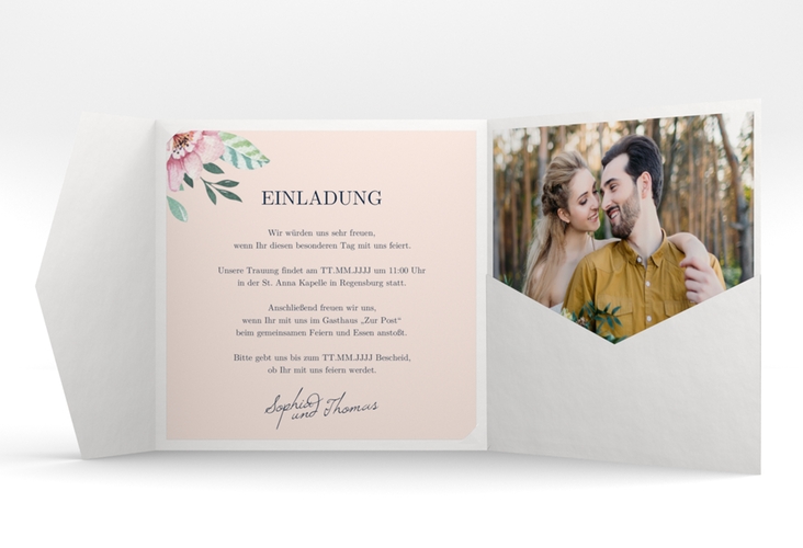 Hochzeitseinladung Blooming Pocketfold rosa