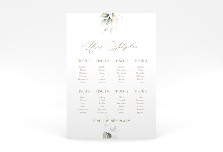 Sitzplan Poster Hochzeit Selvatica 50 x 70 cm Poster mit Eukalyptus-Kranz