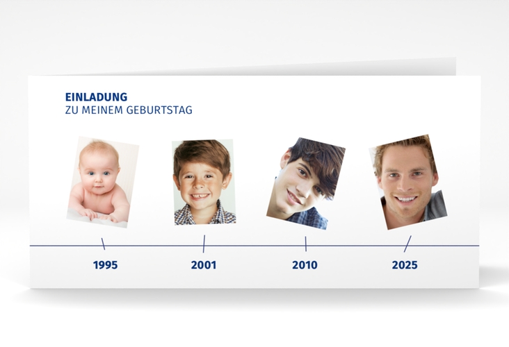 Einladung 30. Geburtstag Timeline lange Klappkarte quer weiss