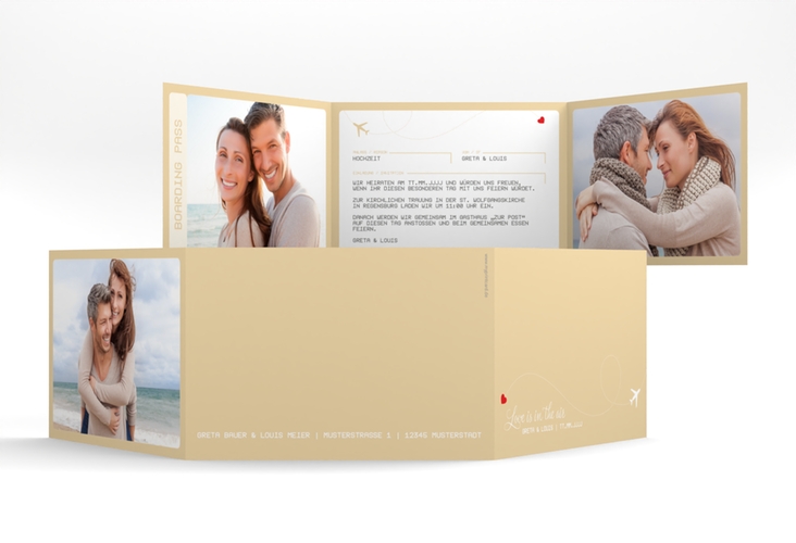Hochzeitseinladung Weddingpass A6 Doppel-Klappkarte beige