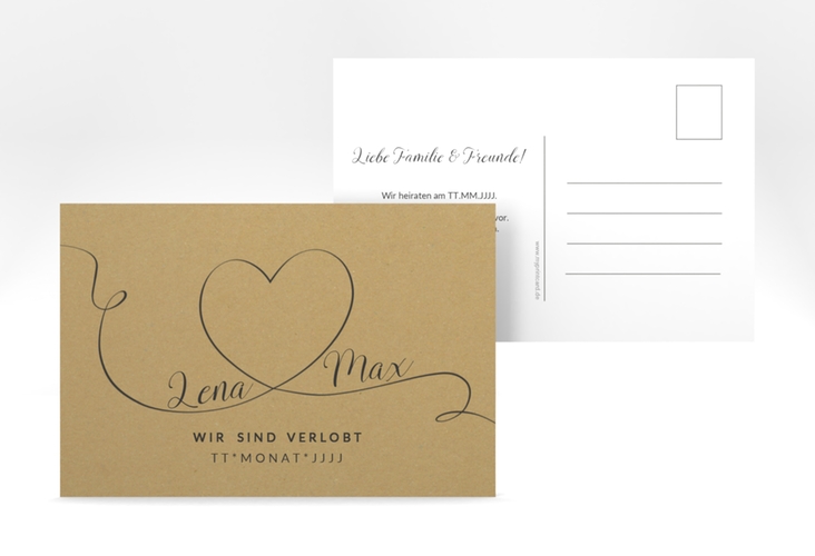 Verlobungskarte Hochzeit Herzensbund A6 Postkarte schwarz