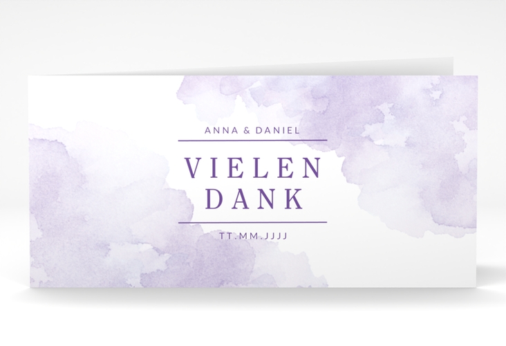 Dankeskarte Hochzeit Blush lange Klappkarte quer lila hochglanz