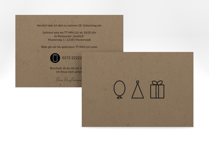 Einladung Geburtstag Birthday Game A6 Karte quer Kraftpapier